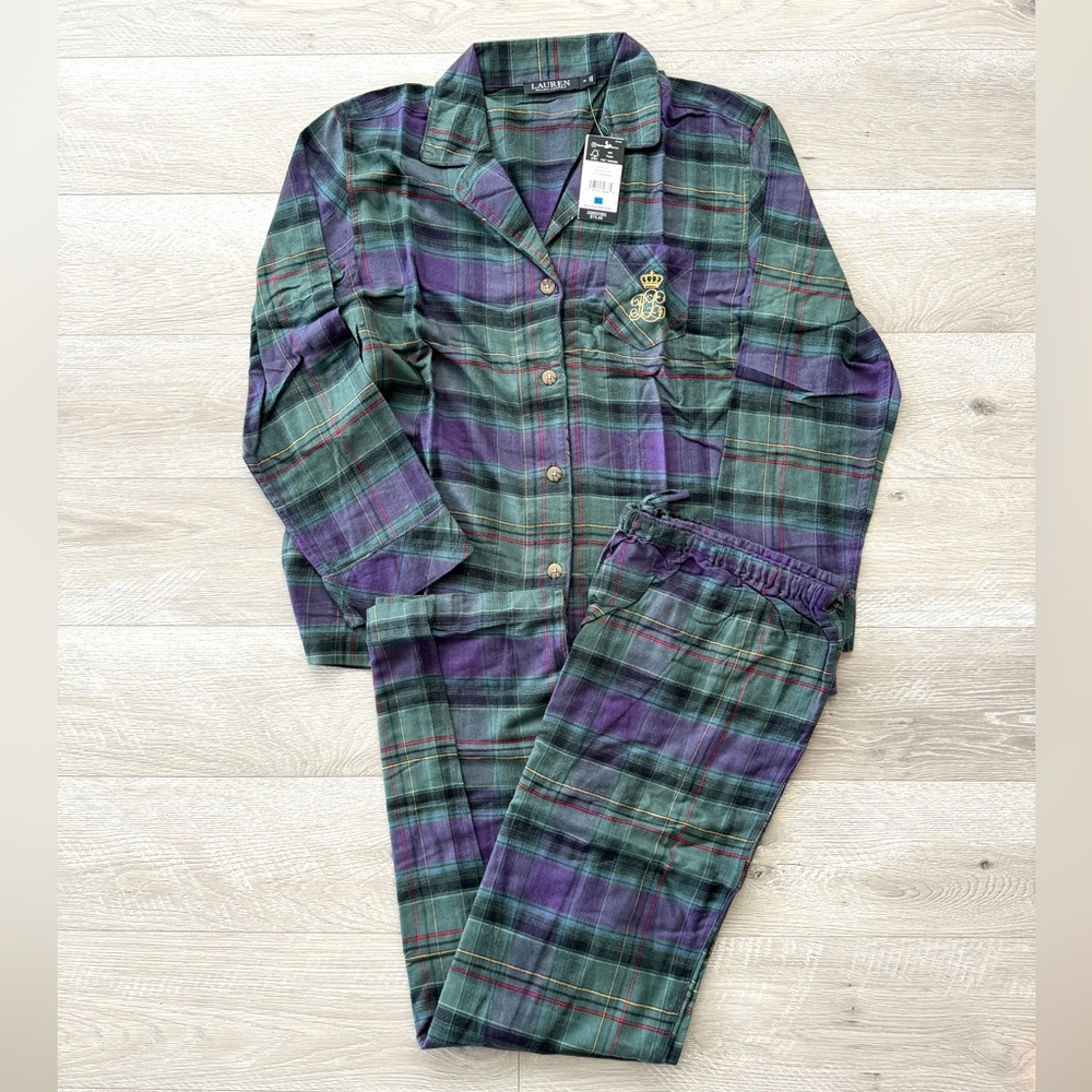 Ralph Lauren Green Plaid Pajama Set New